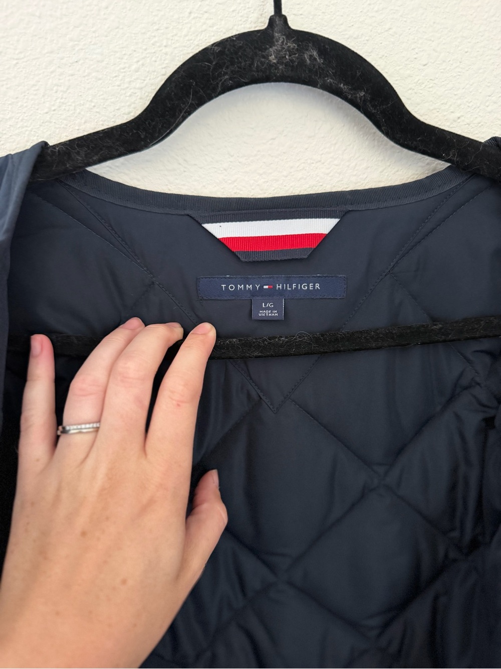 Tommy Hilfiger Navy Diamond Quilted Collarless Jacket Women’s L - Picture 3 of 9